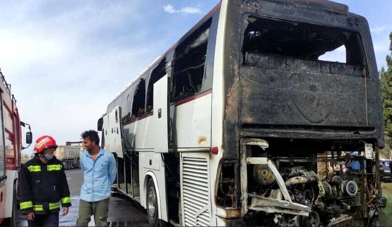 آتش‌سوزی در اتوبوس حامل زائران اربعین