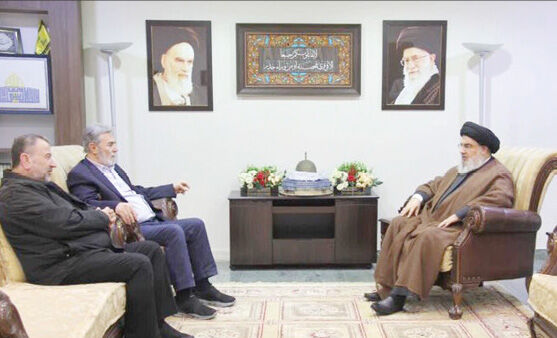 نخستین حضور نصرالله بعد از جنگ غزه و دیدار با رهبران مقاومت فلسطین 